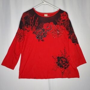Jess And Jane Top Women 1X Rose Sequin Dark Floral Witchy Whimsigoth 90s